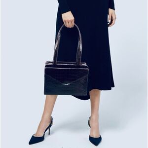 RALPH LAUREN COLLECTION Alligator Skin Leather Black Hand Bag Sterling Flap Tip
